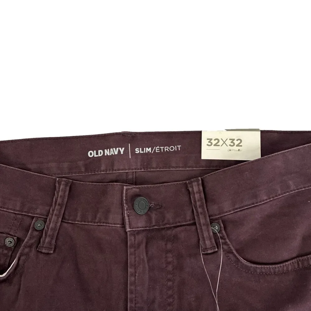 New Mens Old Navy Chino Khaki Pants Size 32x32 Slim Flex Burgundy